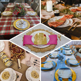TCF Linen Dinner Plates Set for 50 Guests, Dusty Blue Plastic Party Plates With Metallic Gold Floral Design, 50x 8 inch inch Salad Plates + 50x 10