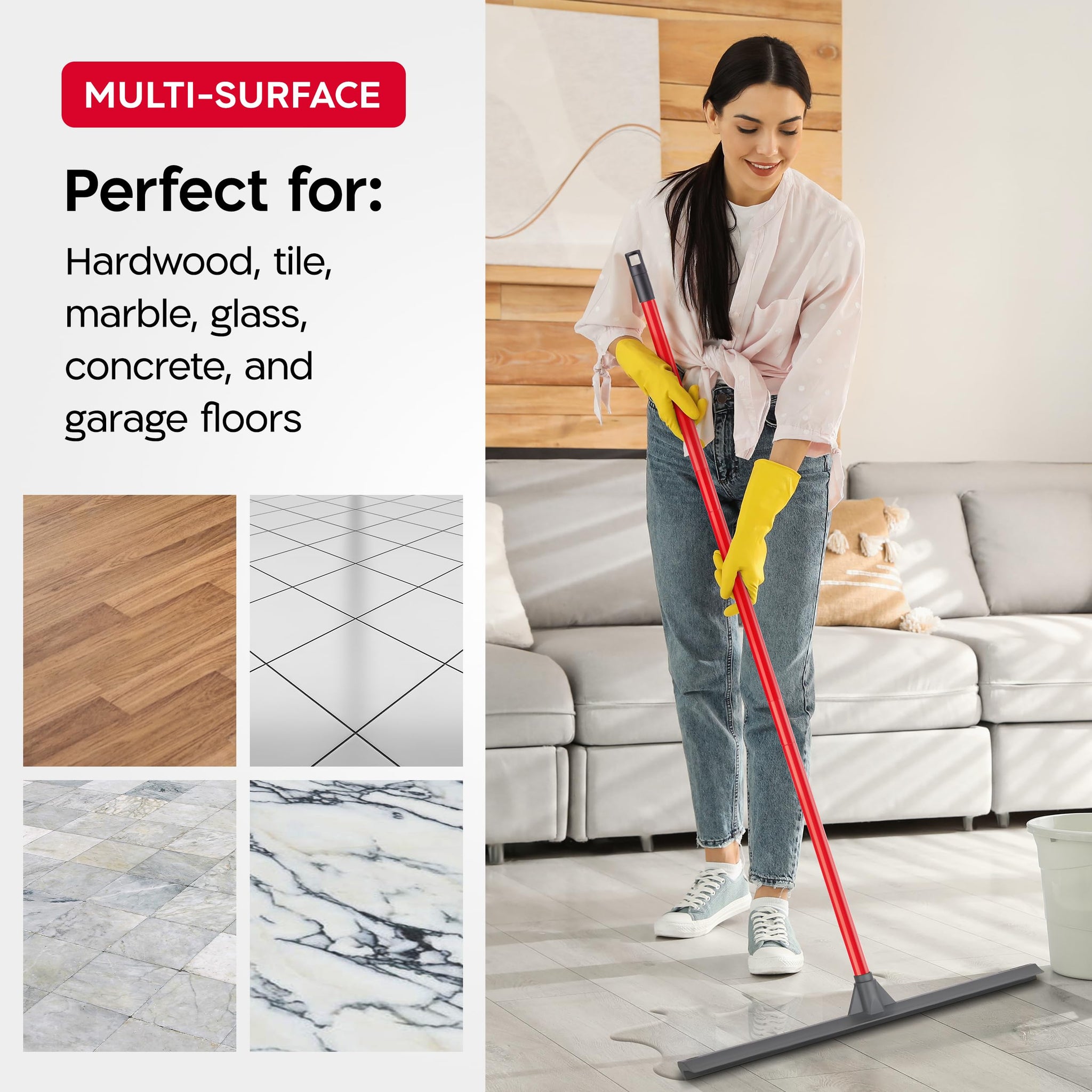 Tyroler Floor Squeegee for Concrete Floors, 24" Heavy Duty Squeegee for Floor, Squeegees Broom for Floors with 55" 4 Part Handle Perfect for Tiles