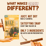 Grazly Grass-Fed Beef Sticks - Made with Only Beef, Spring Salt & Collagen Casing - Clean, High-Protein Jerky Sticks w/ 10g Protein Per Stick (1 oz