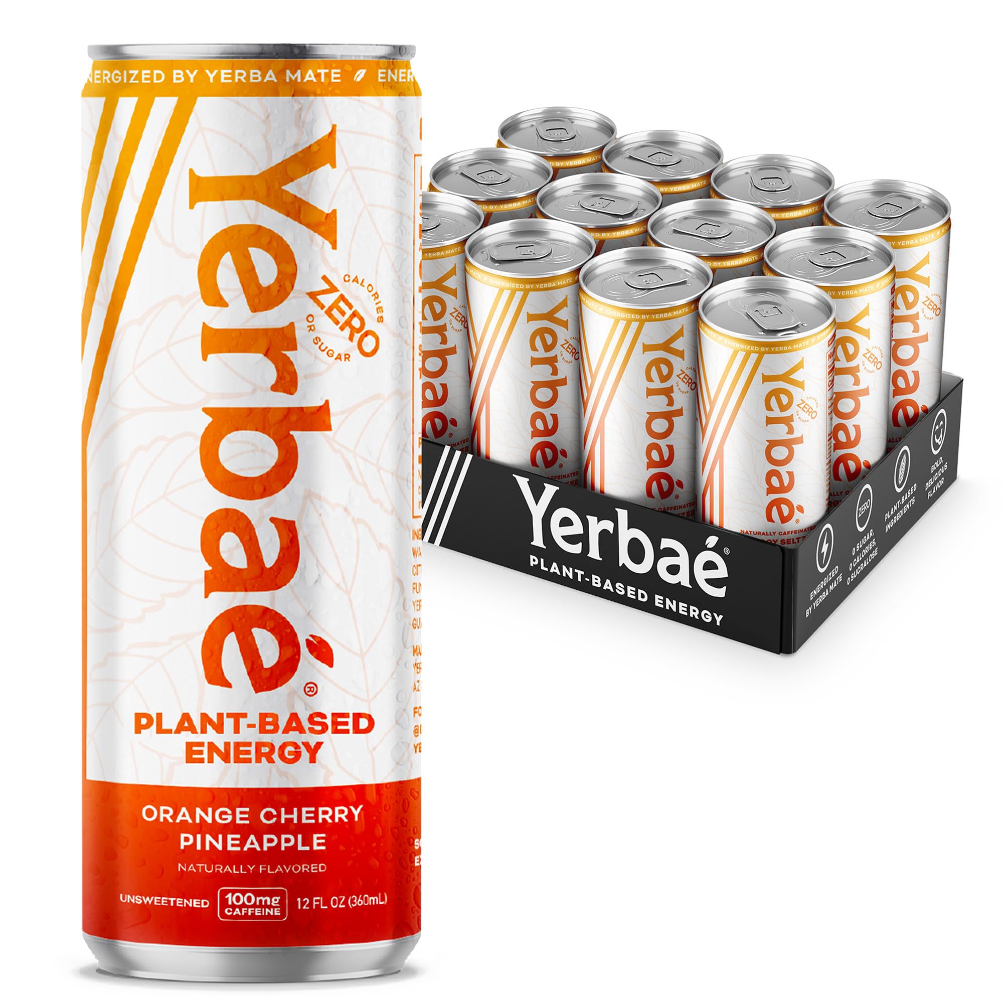 Yerbaé Energy Seltzer - Orange Cherry Pineapple No Sugar/Calories/Carbs. Energized by Yerba Mate, Naturally Caffeinated Plant-Based, Healthy
