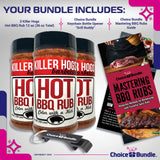 Killer Hogs Hot BBQ Rub Premium Barbecue Rub & Seasoning 3 pk (36 oz) + Guide & Bottle Opener (5 Items)!