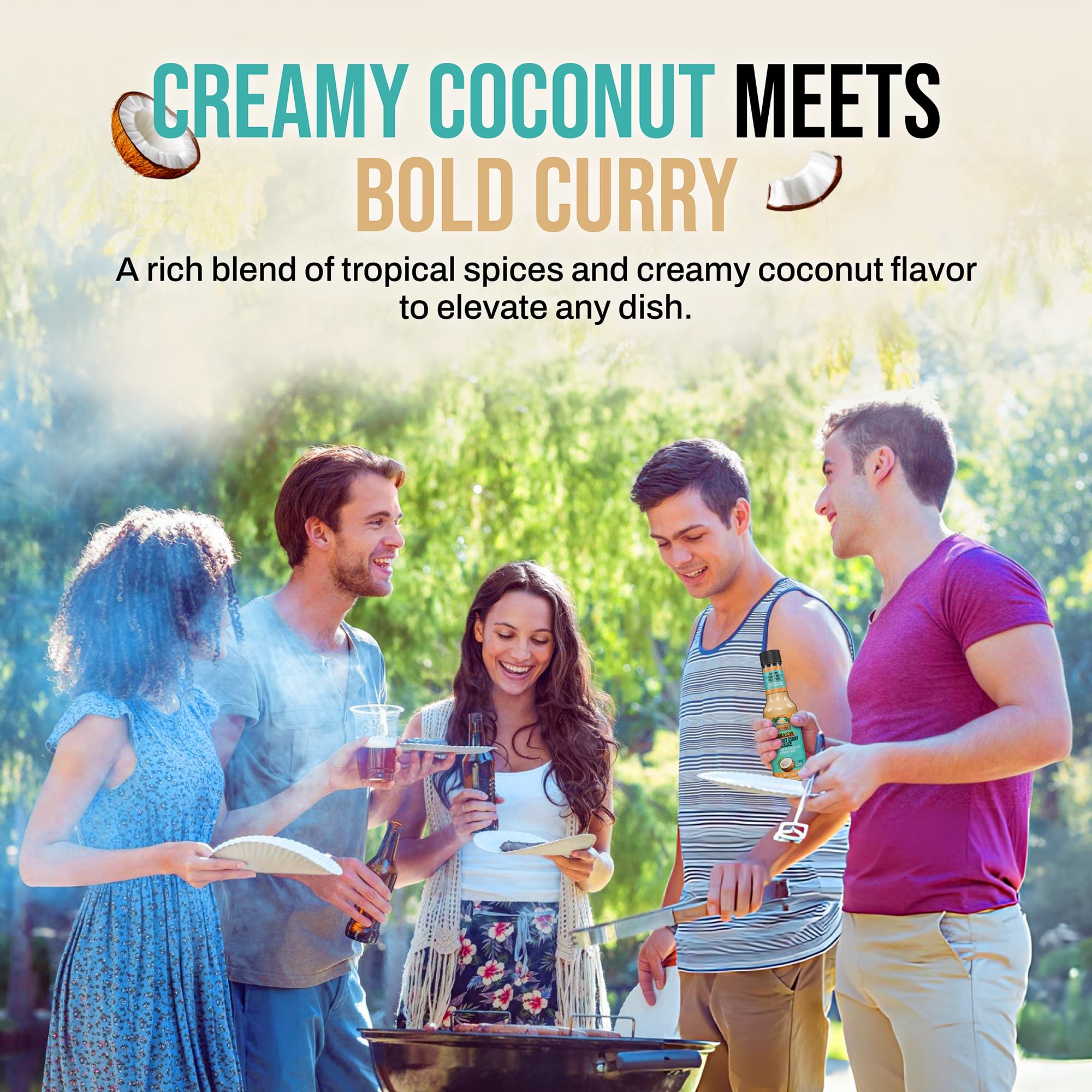 Montego Island Foods Jamaican Coconut Curry Sauce - New Enhanced Recipe with Real Coconut Cream, Fresh Lime Juice, Red Bell Pepper Powder & Authentic