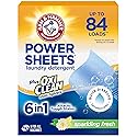 ARM & HAMMER Power Sheets Laundry Detergent Plus OxiClean Stain Fighters, 6in1, Sparkling Fresh Scent, 42 Count, 84 Medium Loads