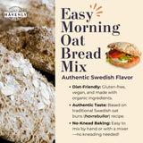 Havenly Morning Oat Bread Mix 18.5 oz. Gluten Free Flour | Vegan, Dairy, Nut, Soy Free | No Knead - Easy to Make | High Fiber, Whole Grain, Gluten Free Organic Oat and Buckwheat flour Ingredients | Baking Yeast Included