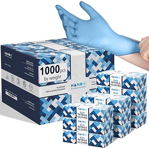 Hand-E Touch Disposable Blue Nitrile Gloves Large 1000 Count - Latex Free Gloves, Powder Free, Medical Exam, Cooking