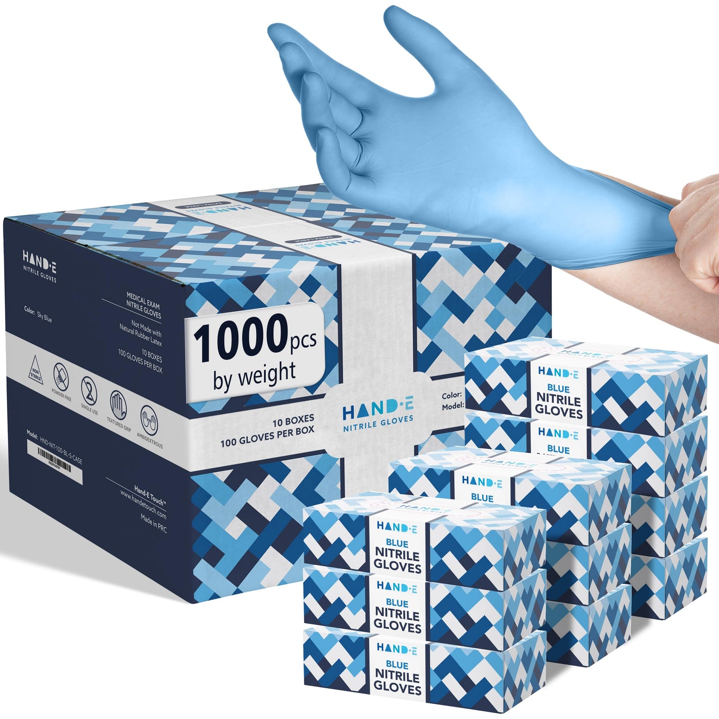Hand-E Touch Disposable Blue Nitrile Gloves Large 1000 Count - Latex Free Gloves, Powder Free, Medical Exam, Cooking
