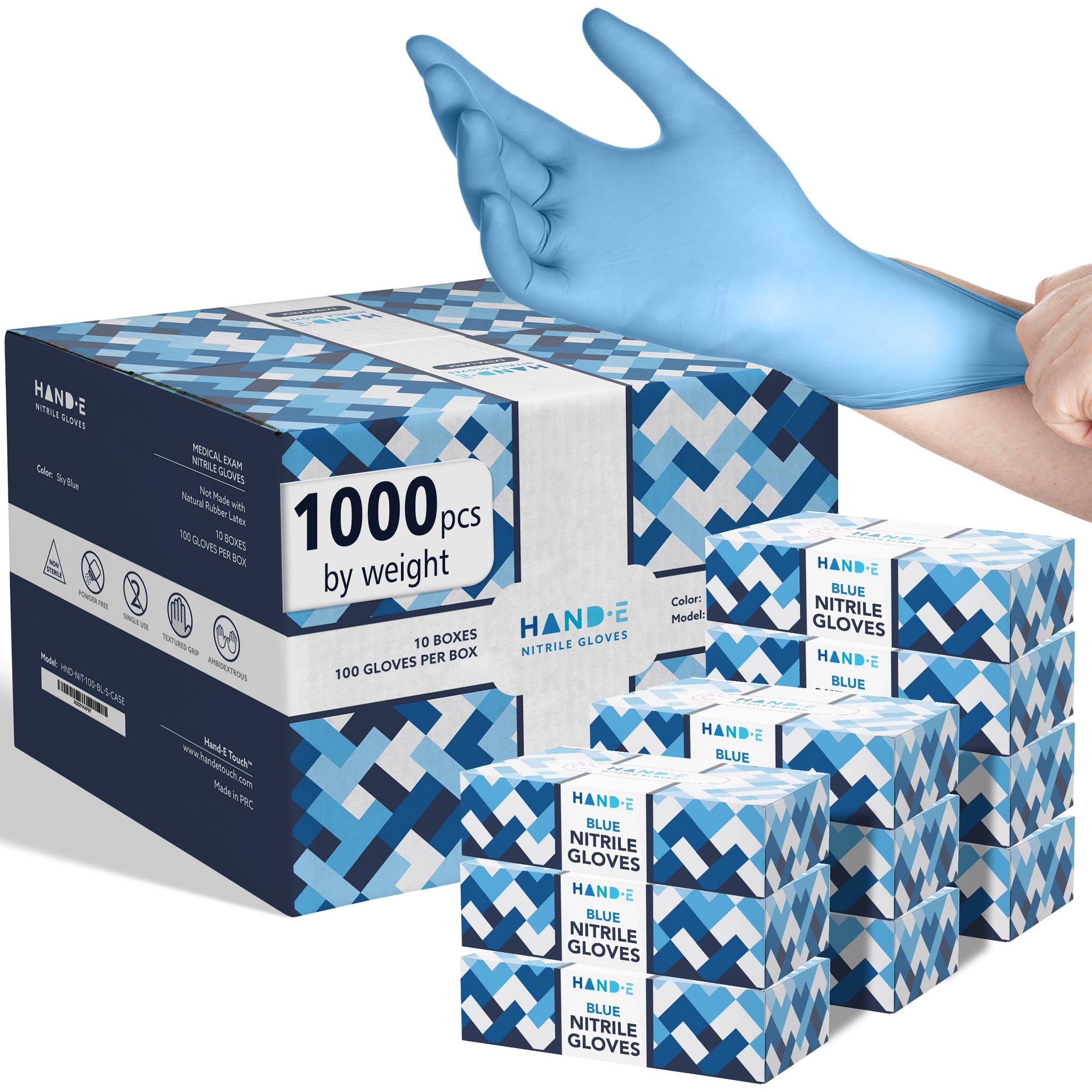 Hand-E Touch Disposable Blue Nitrile Gloves Large 1000 Count - Latex Free Gloves, Powder Free, Medical Exam, Cooking