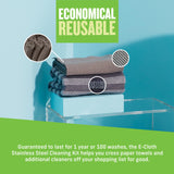 E-Cloth Stainless Steel Microfiber Cleaning Cloth Kit - Stainless Steel Cleaner for Appliances, Oven, Stove, & More - Microfiber Towels for Cars