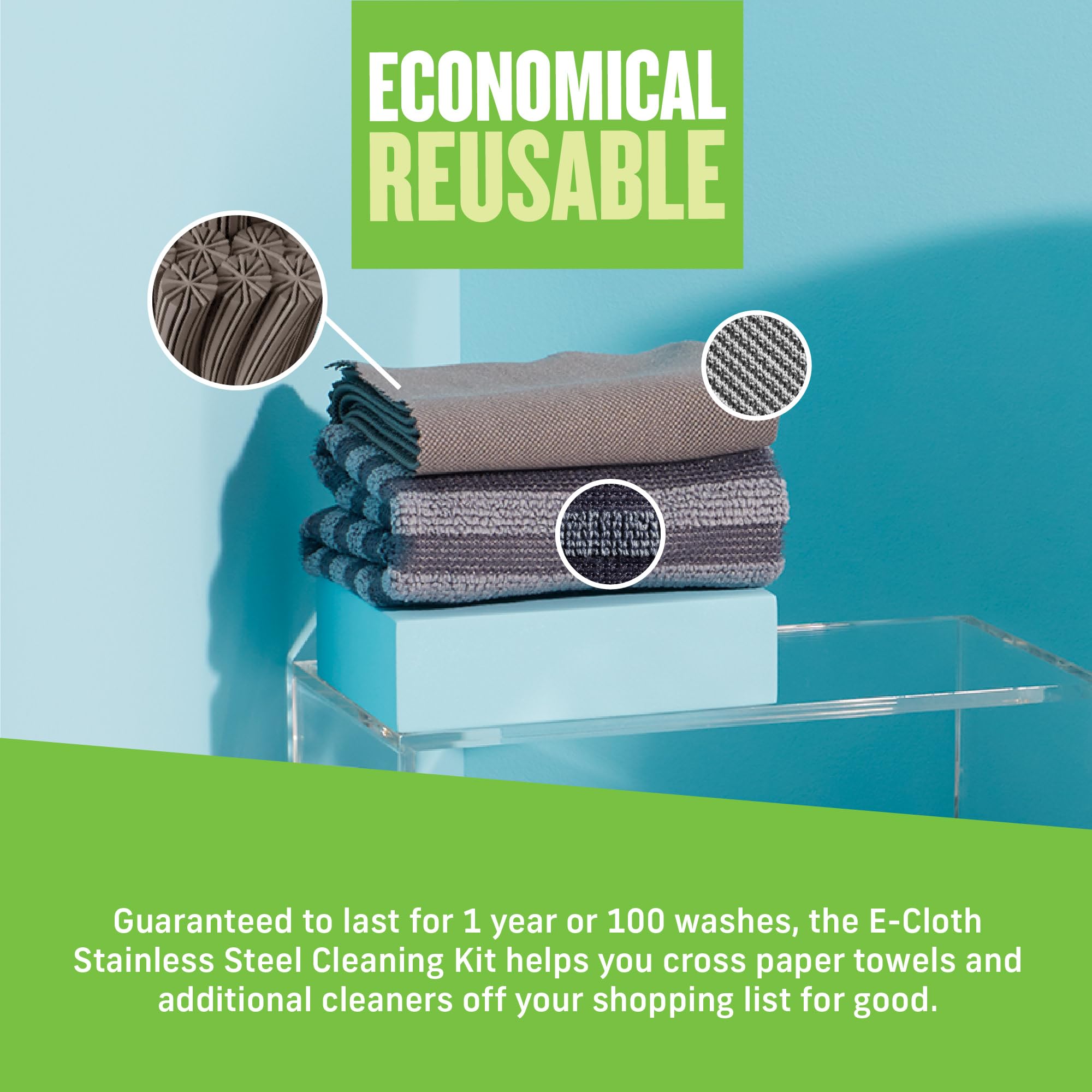 E-Cloth Stainless Steel Microfiber Cleaning Cloth Kit - Stainless Steel Cleaner for Appliances, Oven, Stove, & More - Microfiber Towels for Cars