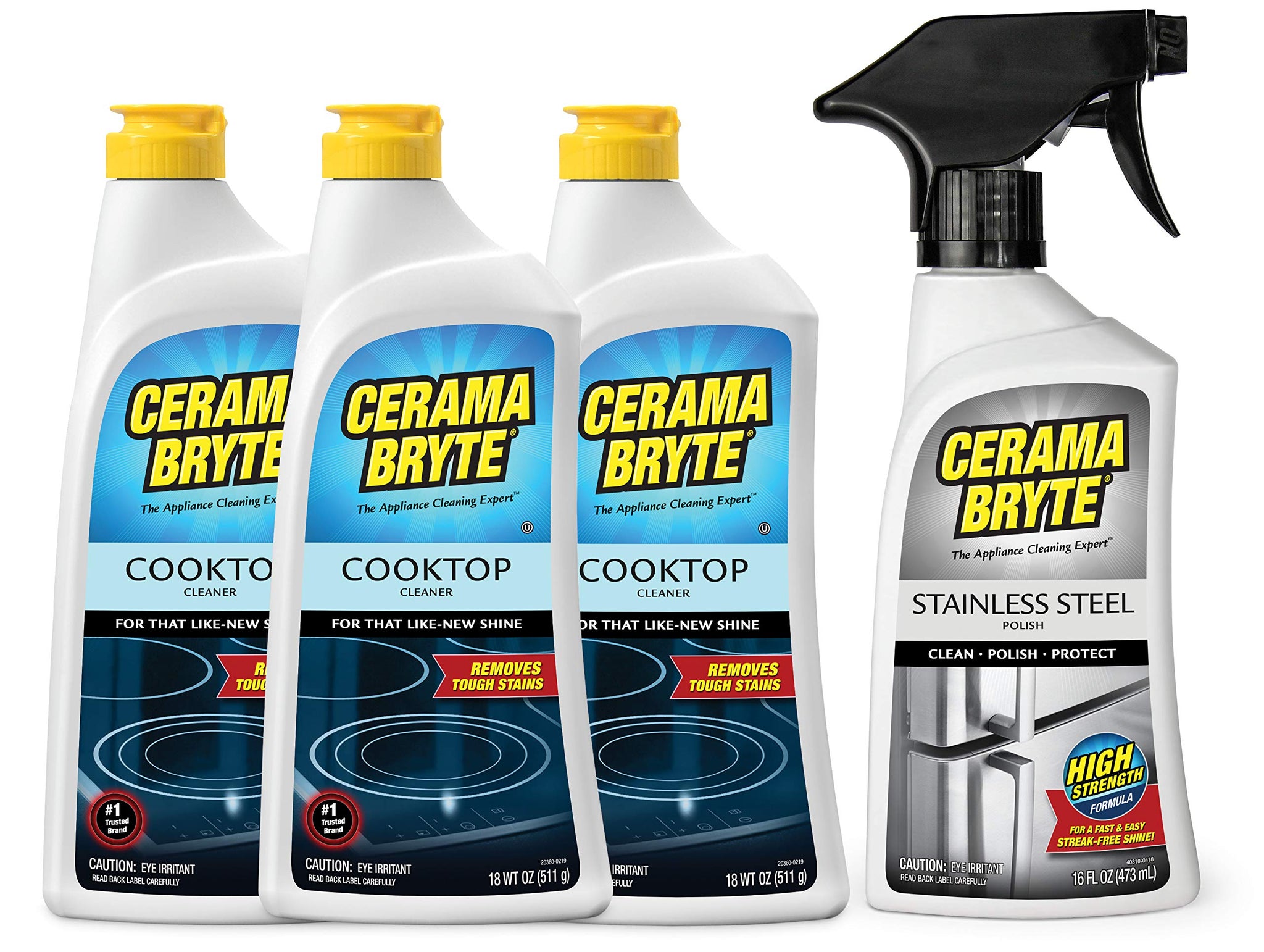 Cerama Bryte Stainless Steel Appliance Cleaner & Removes Tough Stains Cooktop and Stove Top Cleaner for Glass - Ceramic Surfaces, 16 & 18 Ounces, 3-18