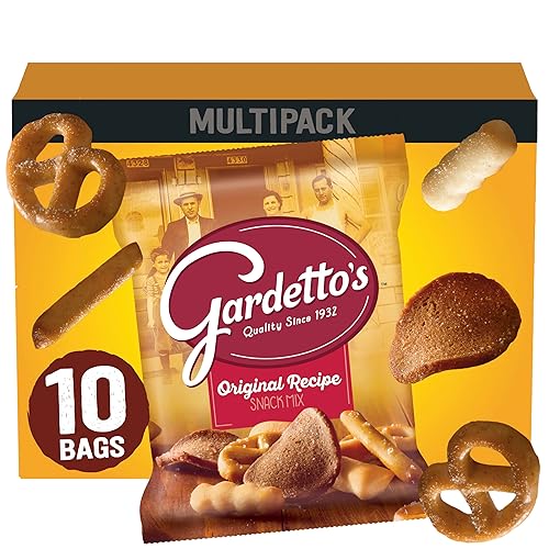 Gardetto's Original Recipe Snack Mix, Crunchy Breadsticks, Pretzels & Roasted Rye Chips, Kosher Snacks Multipack, 10 Single-Serve Bags, Individually