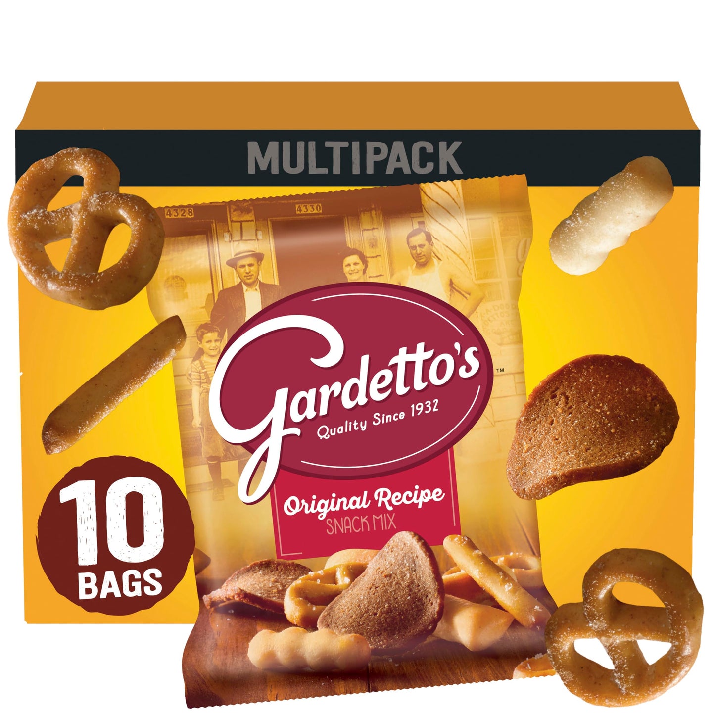 Gardetto's Original Recipe Snack Mix, Crunchy Breadsticks, Pretzels & Roasted Rye Chips, Kosher Snacks Multipack, 10 Single-Serve Bags, Individually