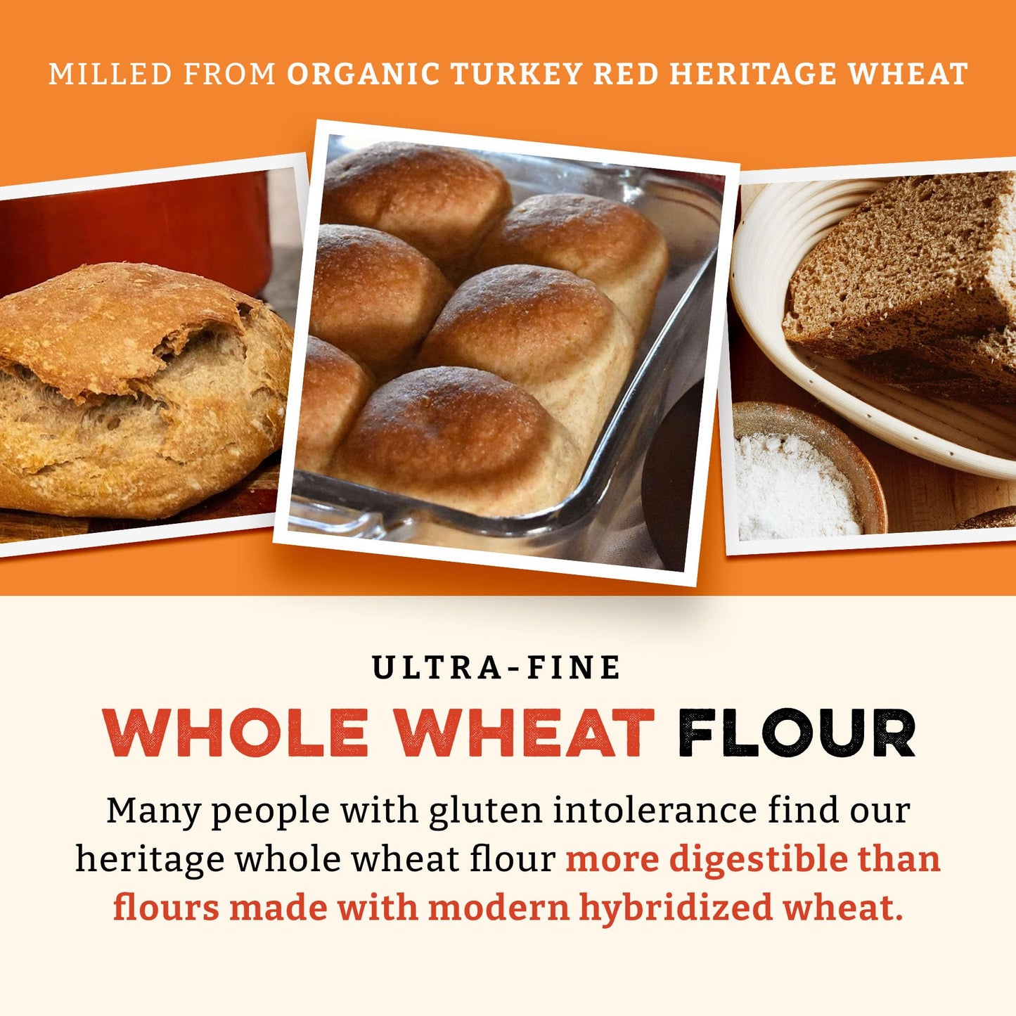 Sunrise Flour Mill Organic Heritage Whole Wheat Flour - 2 lbs | Easier to Digest with Less Bloating | No Bleaching or Bromating | Zero Additives