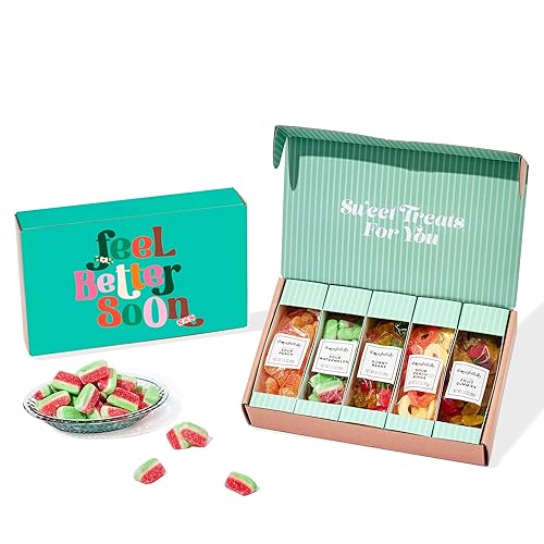 Thoughtfully, Get Well Soon Gummies Sweet Gift Box, Includes Gummy Bears, Sour Watermelon, Sour Peach Rings, Sour Peach Gummies & Fruit Gummies, Fun