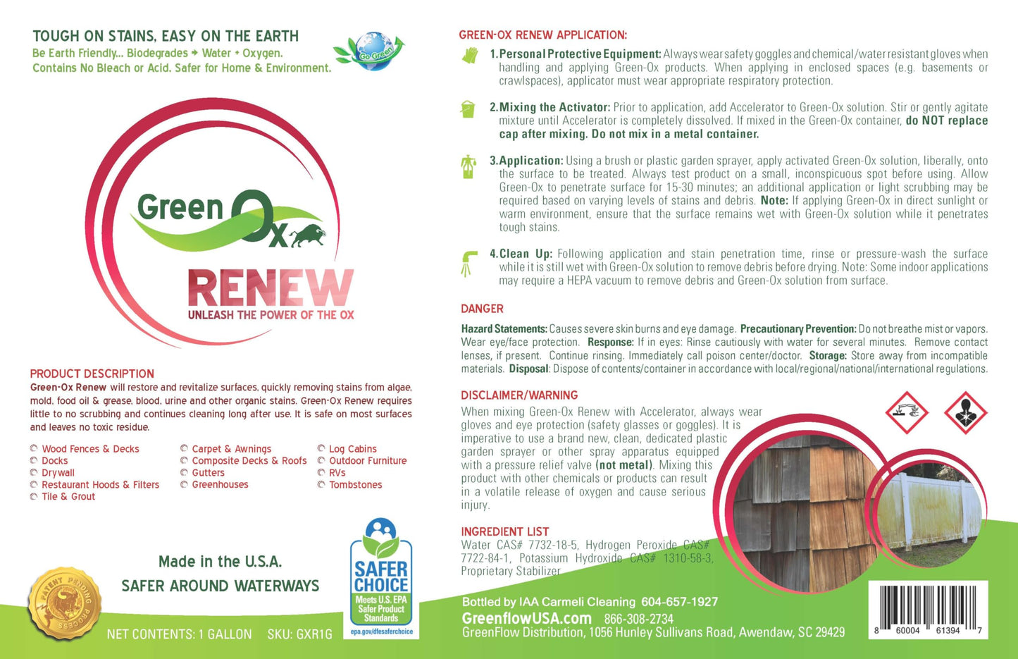 GreenFlow USA Green-Ox Renew Multi-Purpose Cleaner (1 GALLON + 12oz. BOTTLE OF ACTIVATOR)
