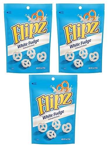 Flipz White Fudge Covered Pretzels - Pack of 3-5 oz Bags - Perfect for Snacking on the go and Stocking the Pantry - Classic Taste Everyone is Sure