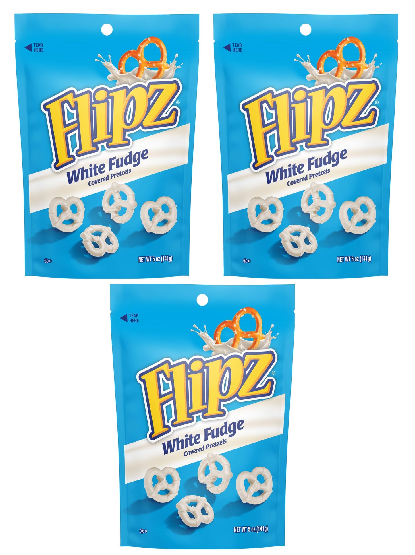 Flipz White Fudge Covered Pretzels - Pack of 3-5 oz Bags - Perfect for Snacking on the go and Stocking the Pantry - Classic Taste Everyone is Sure