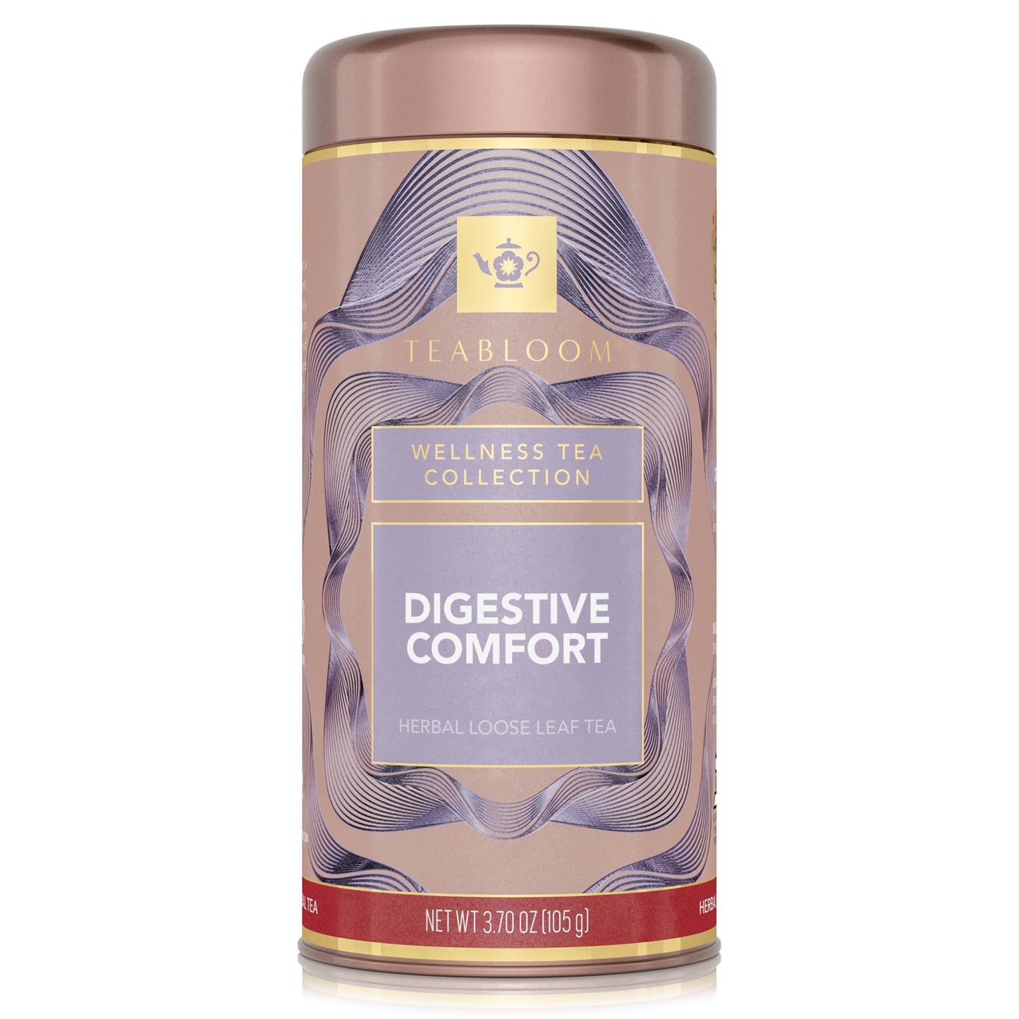 Teabloom Digestive Comfort Loose Leaf Herbal Tea with Chamomile, Fennel & Ginger | Caffeine-Free Soothing Botanical Blend | Canister Makes 35-50 Cups
