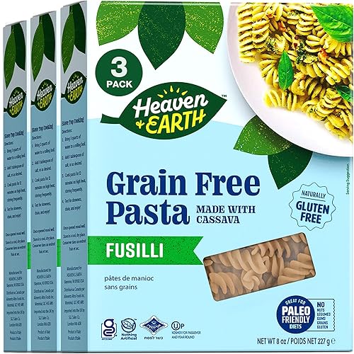 Heaven & Earth Grain Free Pasta, Cassava Fusilli Pasta, 8oz (3 Pack) | Paleo Pasta | Vegan | Certified Gluten Free | Kosher for Passover