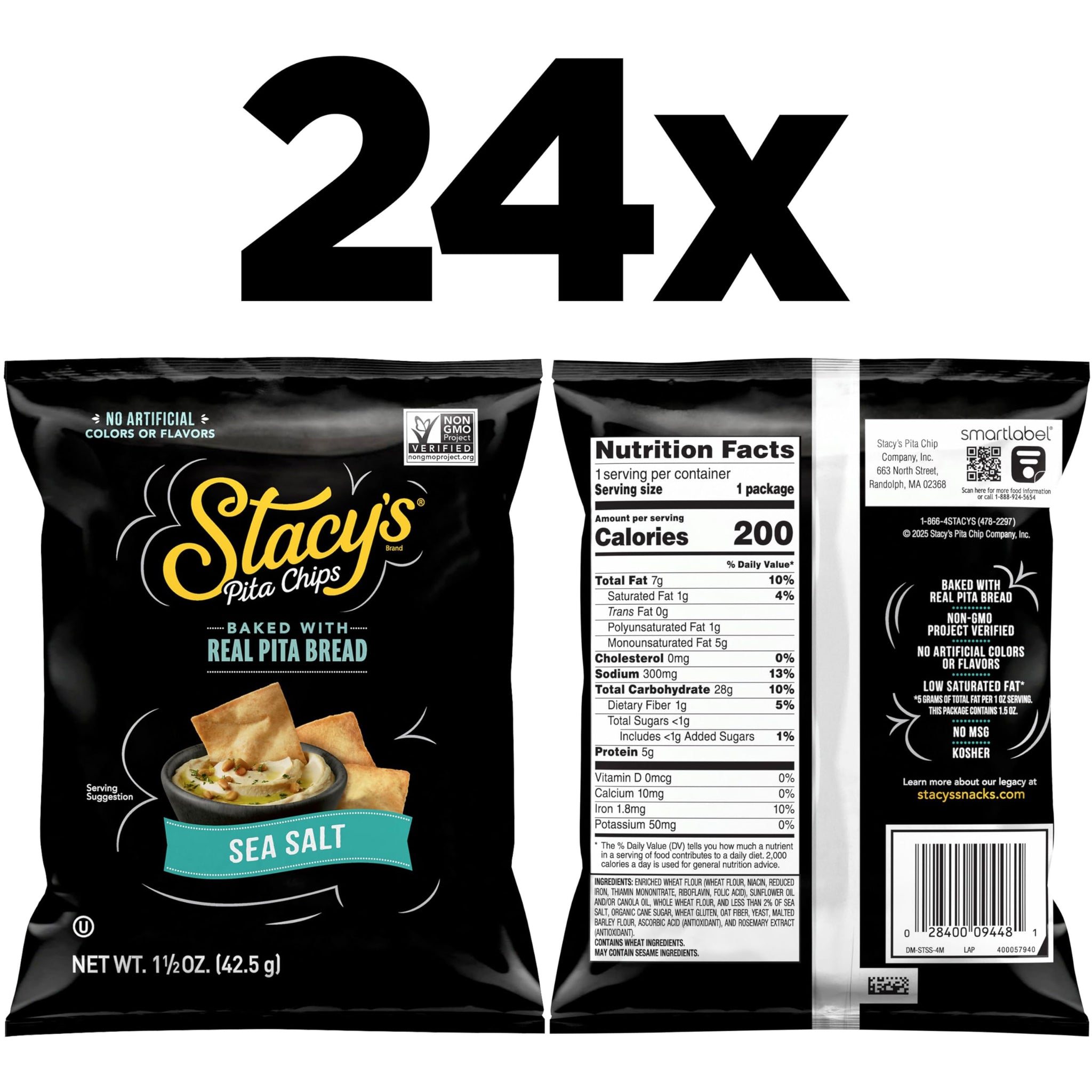 Stacy’s Pita Chips, Sea Salt, No Artificial Colors or Flavors, 1.5 Oz (Pack of 24)