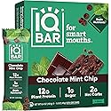 IQBAR Brain and Body Plant Protein Bars - Chocolate Mint Chip - 4-Count Low Carb - Gluten Free, High Fiber, Vegan Snacks - Low Sugar Meal Replacement