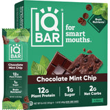 IQBAR Brain and Body Plant Protein Bars - Chocolate Mint Chip - 4-Count Low Carb - Gluten Free, High Fiber, Vegan Snacks - Low Sugar Meal Replacement