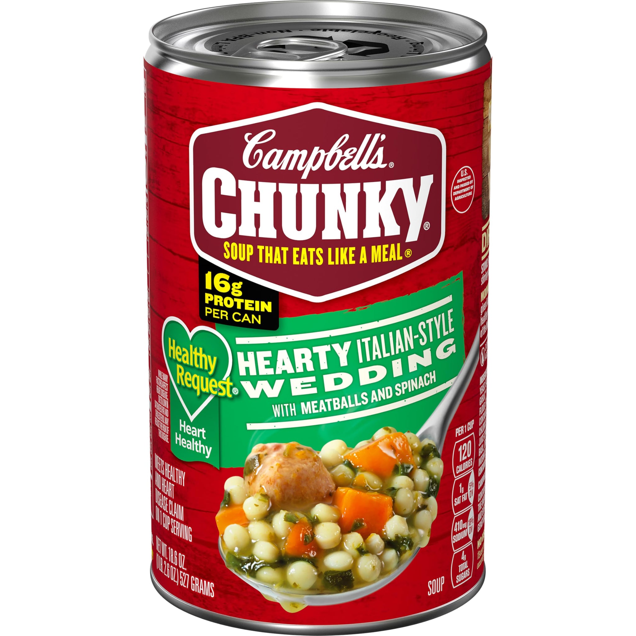 Campbell’s Chunky Healthy Request Soup, Hearty Italian Wedding Soup with Meatballs and Spinach, 18.6 oz Can