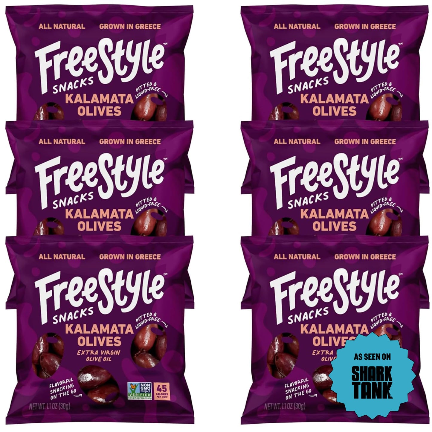 Freestyle Snacks Olive Snack Packs - As Seen on Shark Tank - Single Serve - Fresh Pitted Kalamata Olives, Grown in Greece, All Natural, Non-GMO