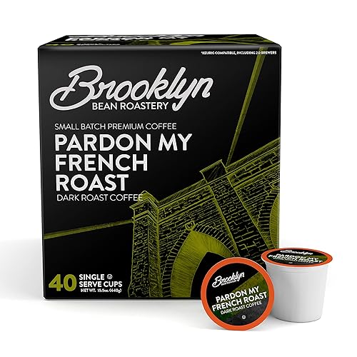 Brooklyn Beans French Roast Gourmet Coffee Pods - Compatible with Keurig K Cup Brewers Including 2.0 Machines, 40 Count, Dark Roast and Intense