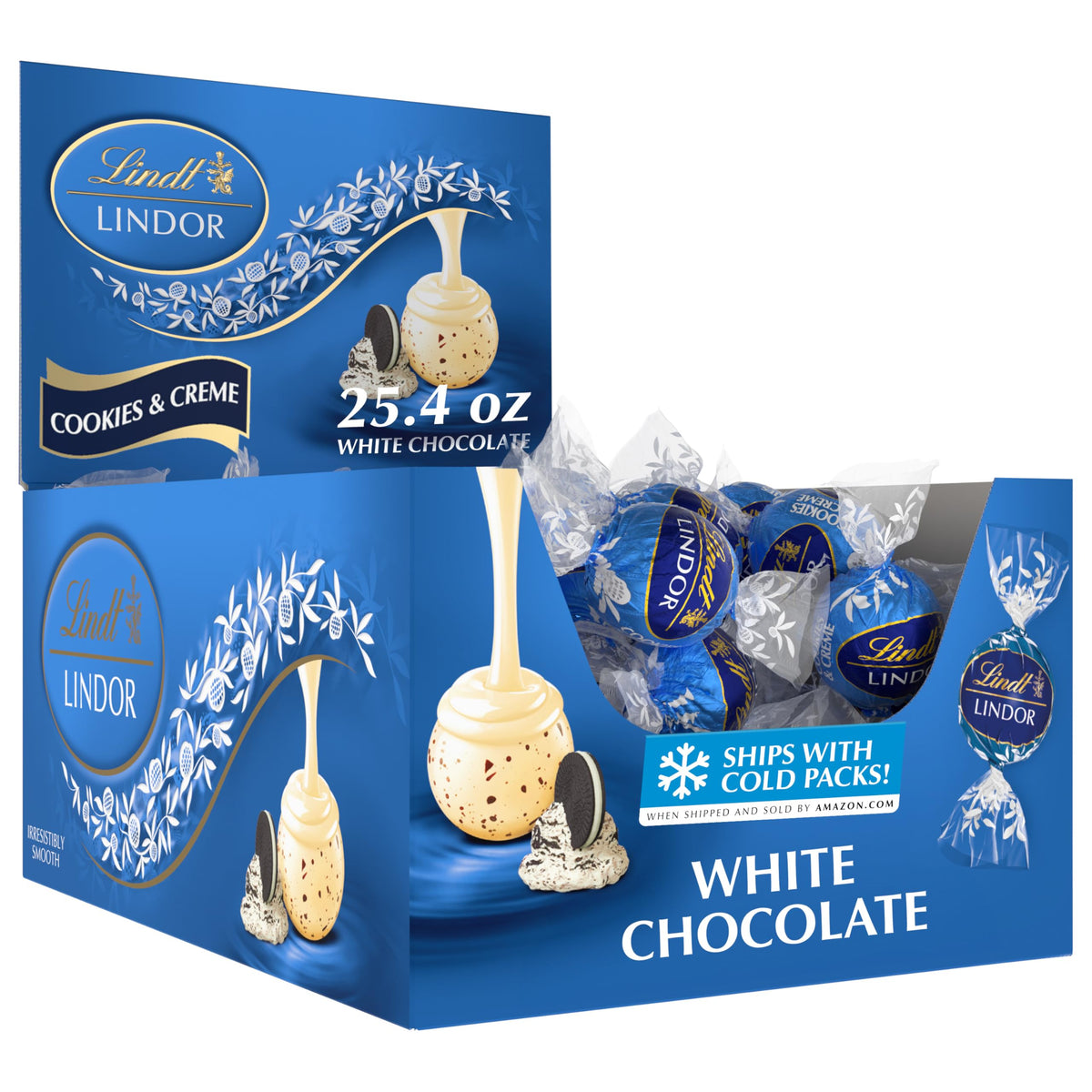 Lindt LINDOR Cookies & Creme White Chocolate Candy Truffles, 25.4 oz, 60 Ct