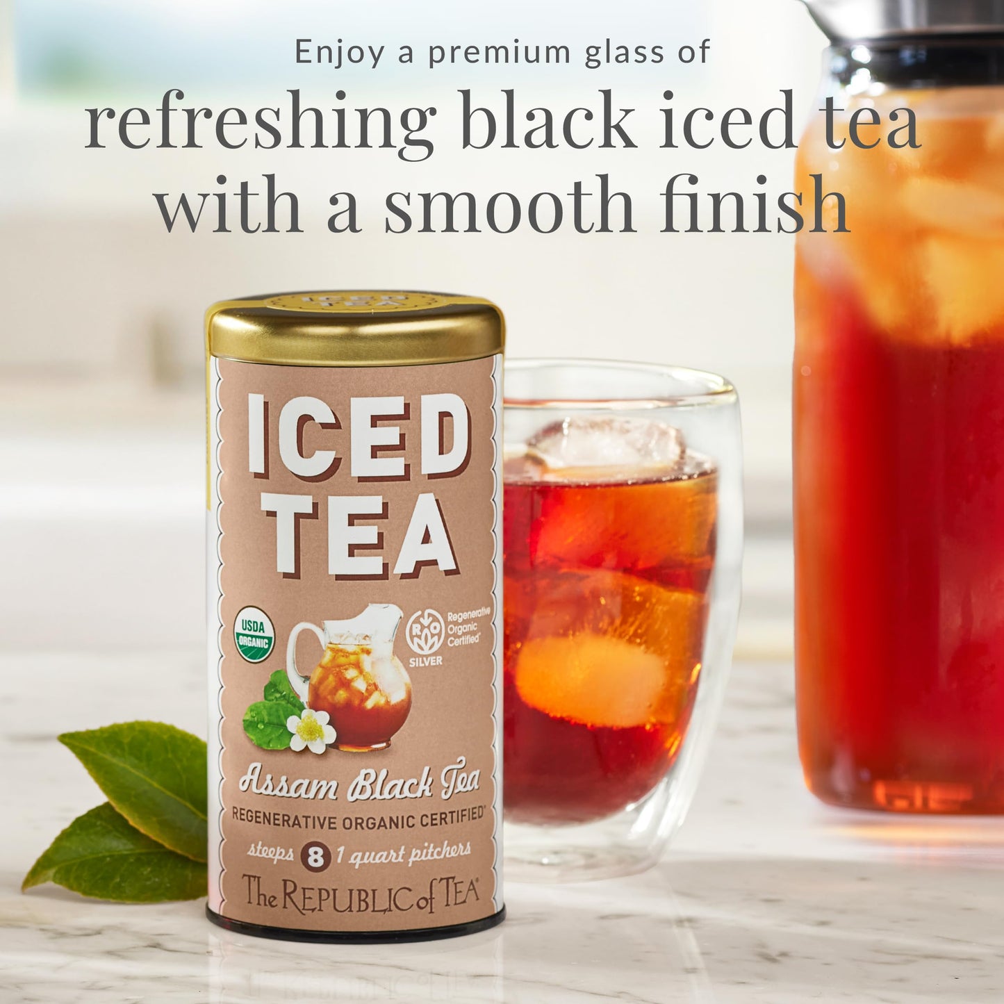 The Republic of Tea - Assam Black Iced Tea, 8 Quart-Sized Iced Tea Pouches, Regenerative Organic Certified