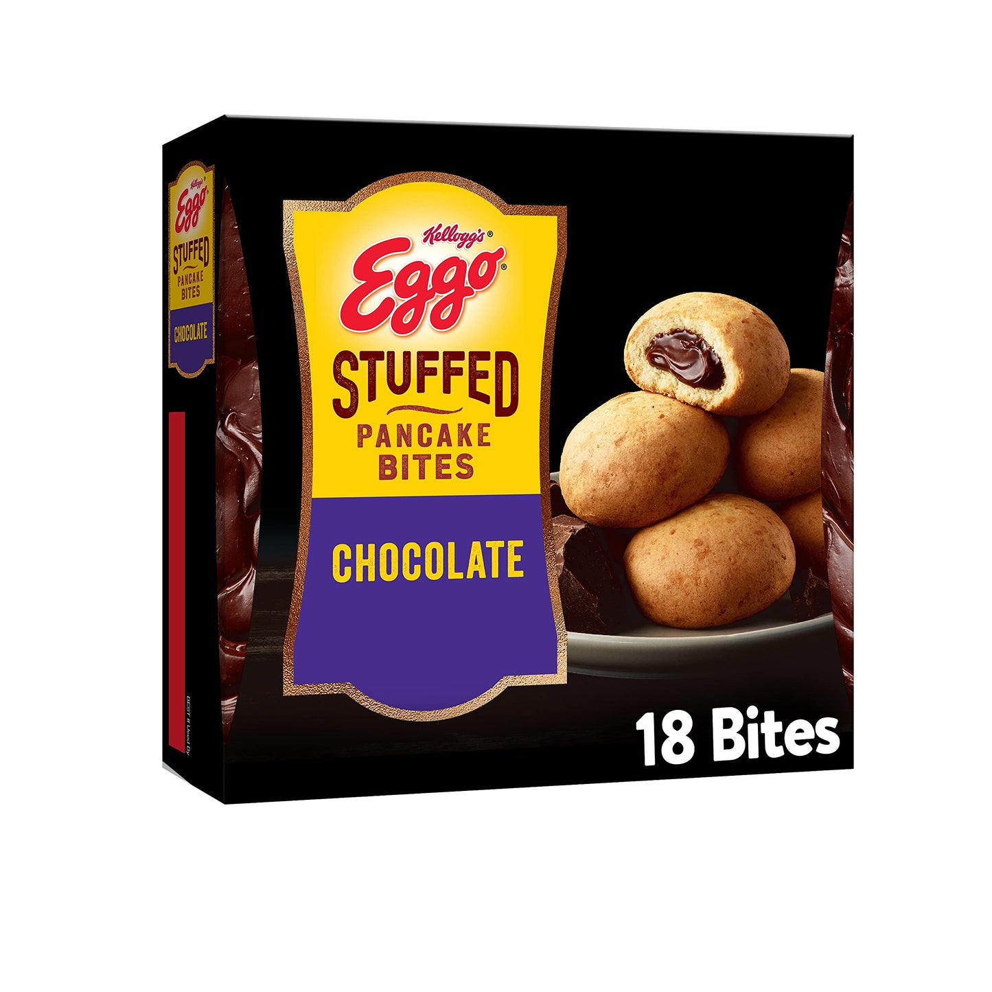 Eggo Stuffed Pancake Bites, Frozen Breakfast, All Day Kids Snacks, Chocolate, 10.15oz Box (18 Pancake Bites)