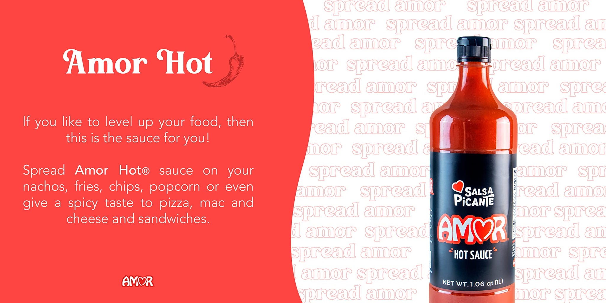 Amor Hot Sauce, Original Chilli Flavor, 33 Fl Oz