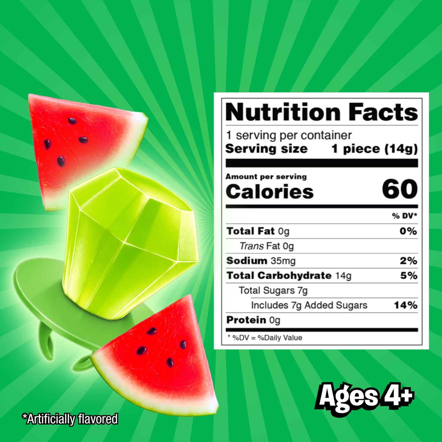 Ring Pop Individually Wrapped Green Watermelon 30 Count Bulk Lollipop Pack - Watermelon Flavored Lollipop Suckers - Fun Candy Bulk For Party Favors