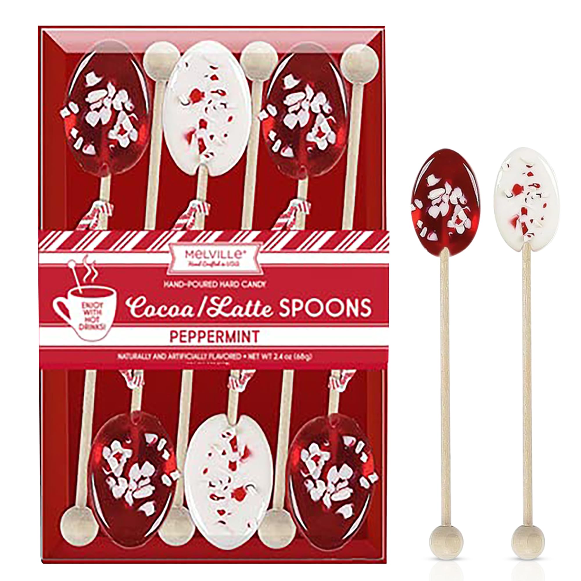 Melville Candy Hot Cocoa/Latte Spoons & Stirrers Gift Set - Made in the USA Stirrers for Hot Cocoa, Lattes, & Coffee - Individually Wrapped (6-Count