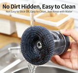 Press-Type Automatic Soap Pot Brush - 3-in-1 Self-Filling, Non-Scratch for Pot Pan & Stovetop Cleaning.