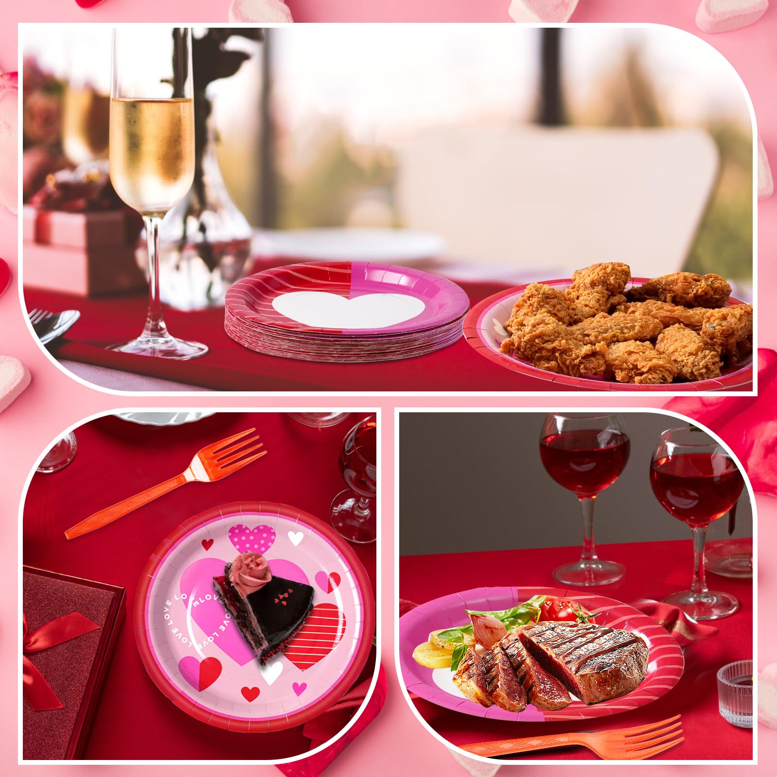 Dereinwo 100PCS Valentines Day Paper Plates and Napkins, Disposable Party Supplies for Valentine's Day Party Decorations, Valentine's Textures Design