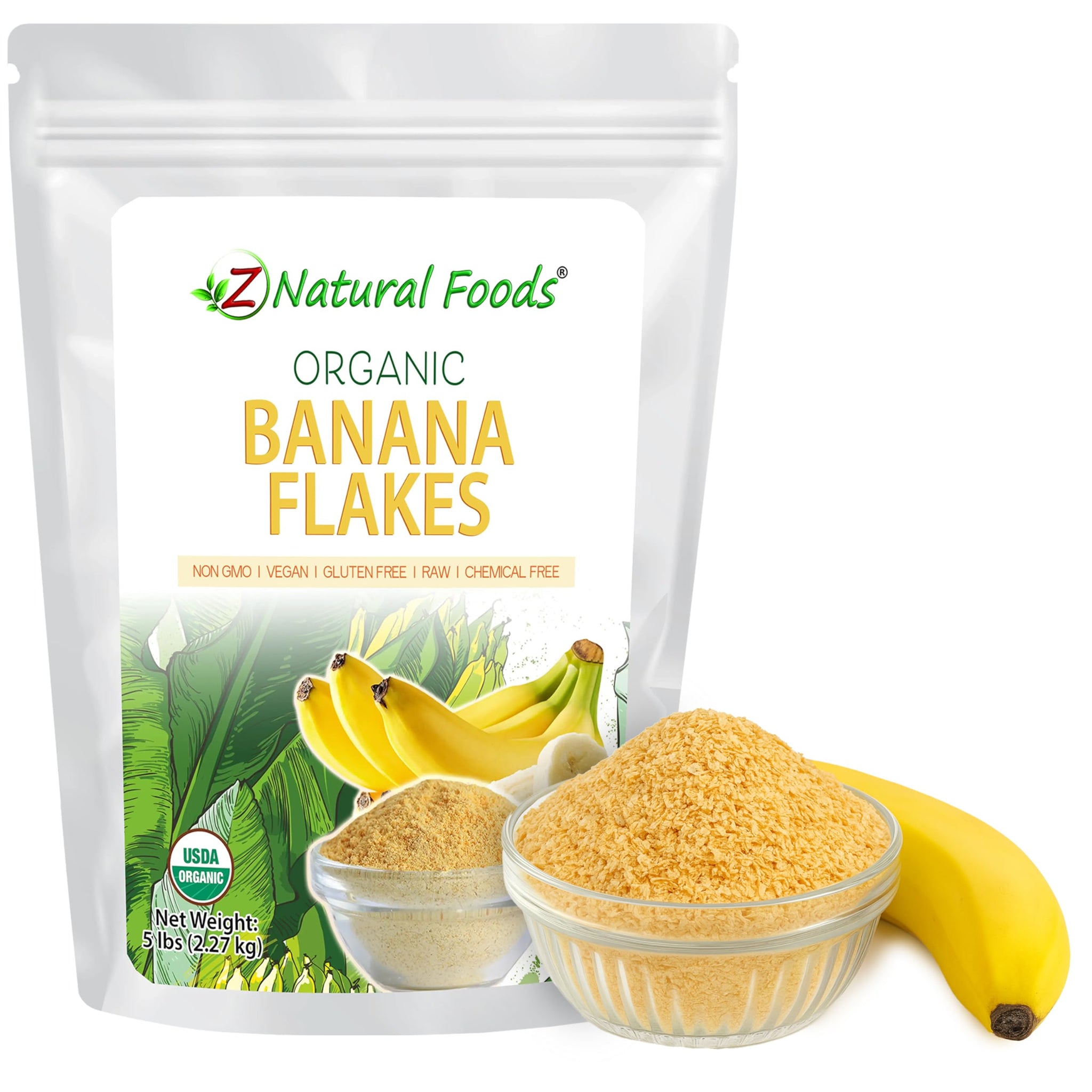 Z Natural Foods Organic Banana Flakes - Crisp Ripe Bananas for Potassium & Fiber Support, Digestive Health, Skin Glow - Natural Flavor & Dried Flake
