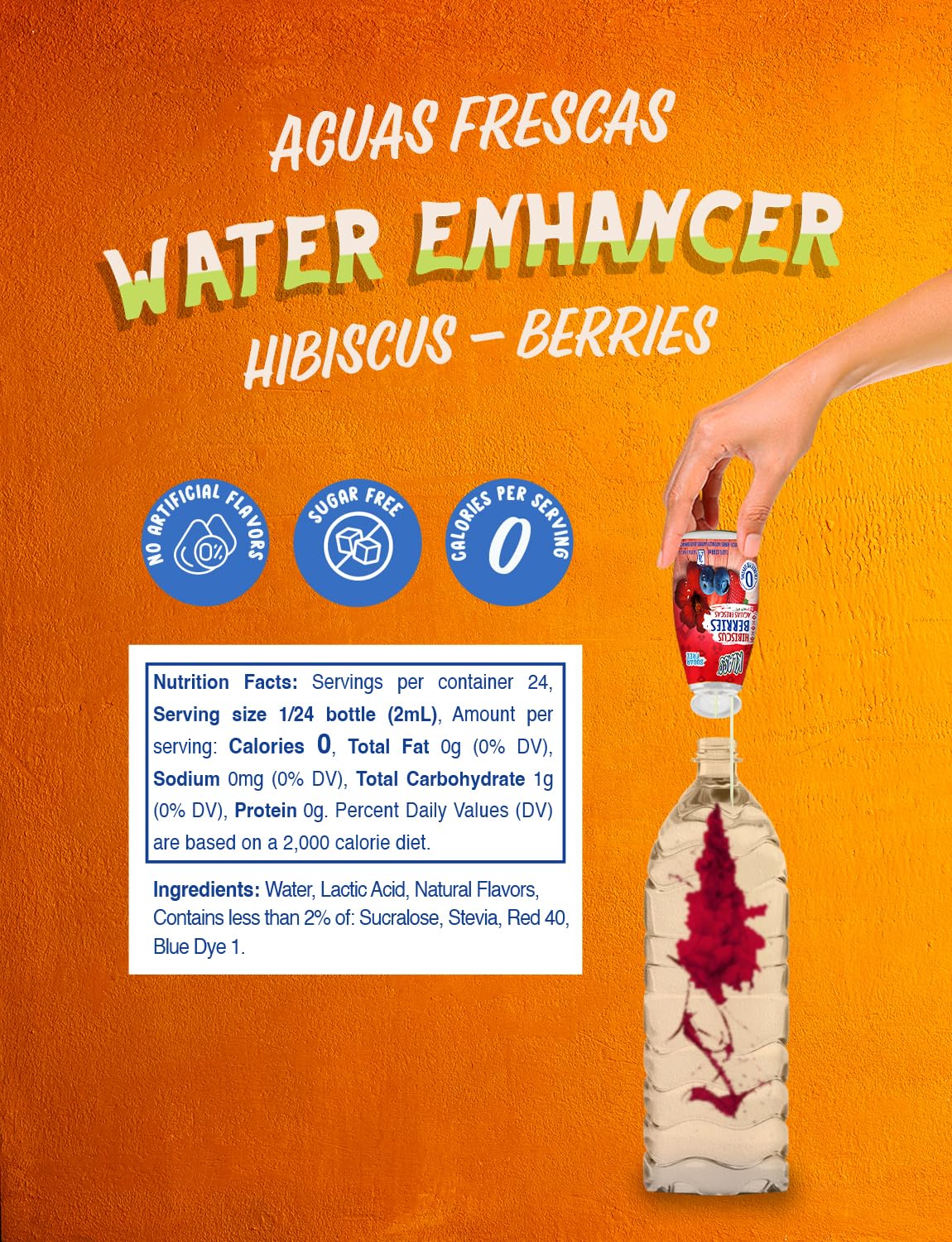 Klass Aguas Frescas | Liquid Water Enhancer | Hibiscus Berries | Naturally Flavored | Sugar Free | Zero Calories Per Serving | Keto | 4 Bottles, Makes