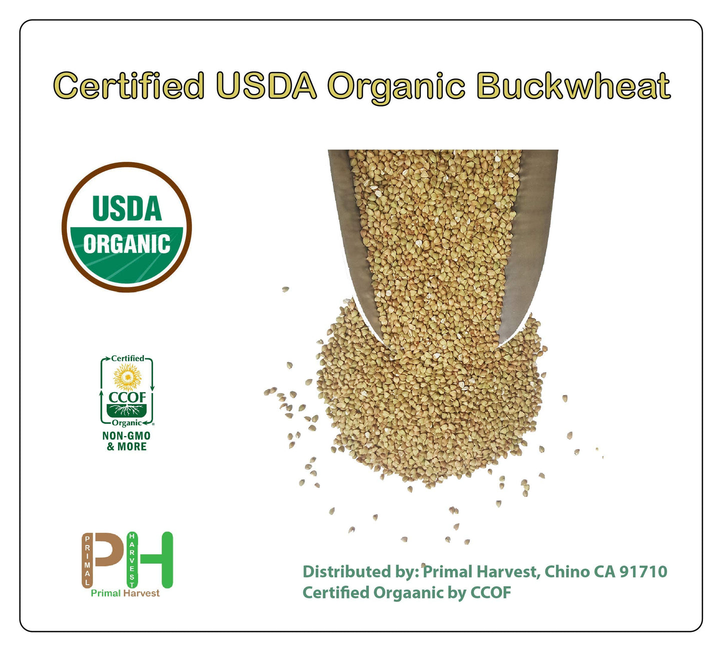 Certified Organic Hulled Buckwheat Groats,Non-GMO, Raw, Vegan, Bulk (10LB)