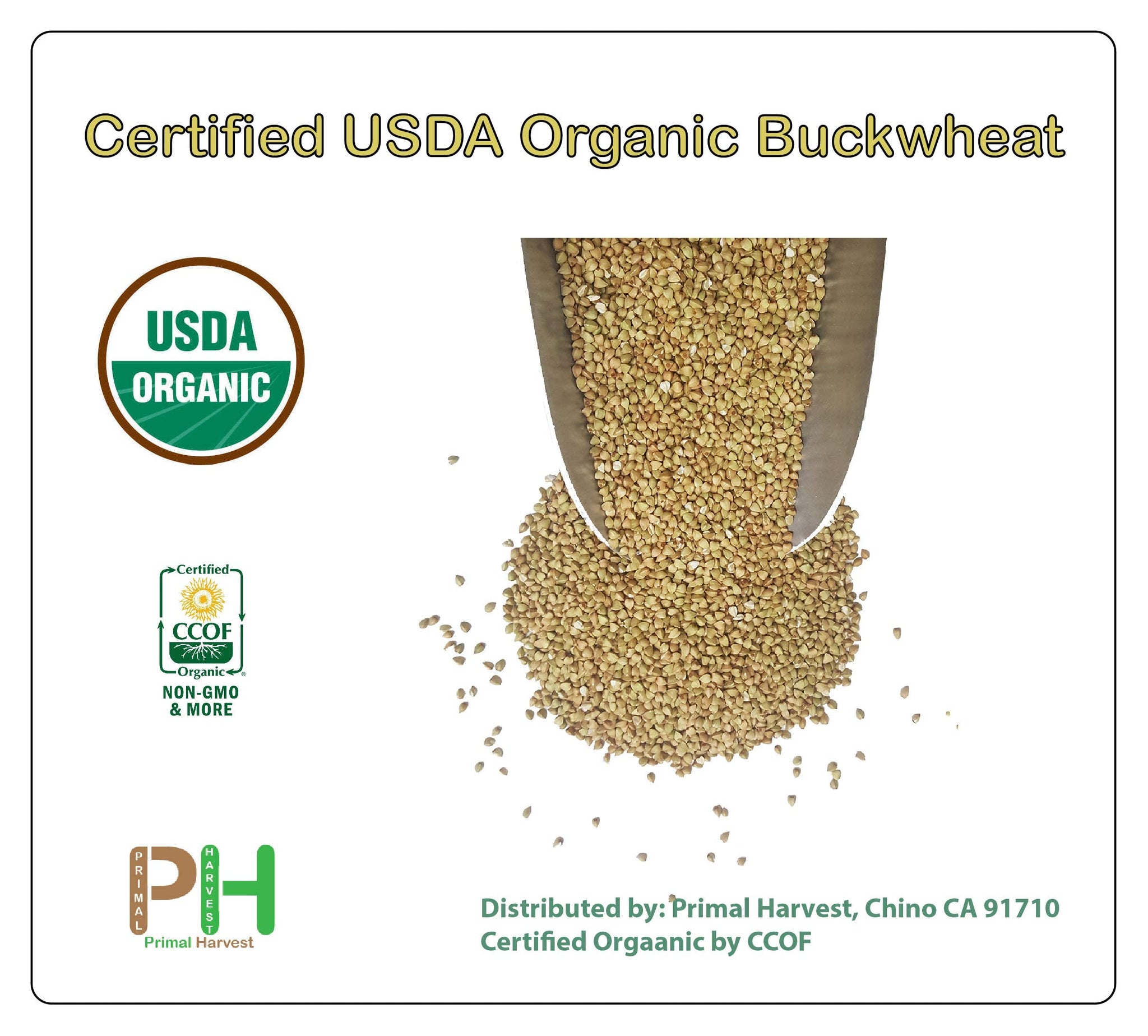 Certified Organic Hulled Buckwheat Groats,Non-GMO, Raw, Vegan, Bulk (10LB)