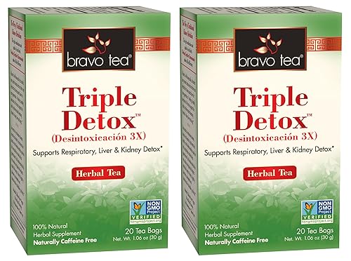 Bravo Tea Triple Detox Herbal Tea Caffeine Free, 20 Tea Bags, 2 Count