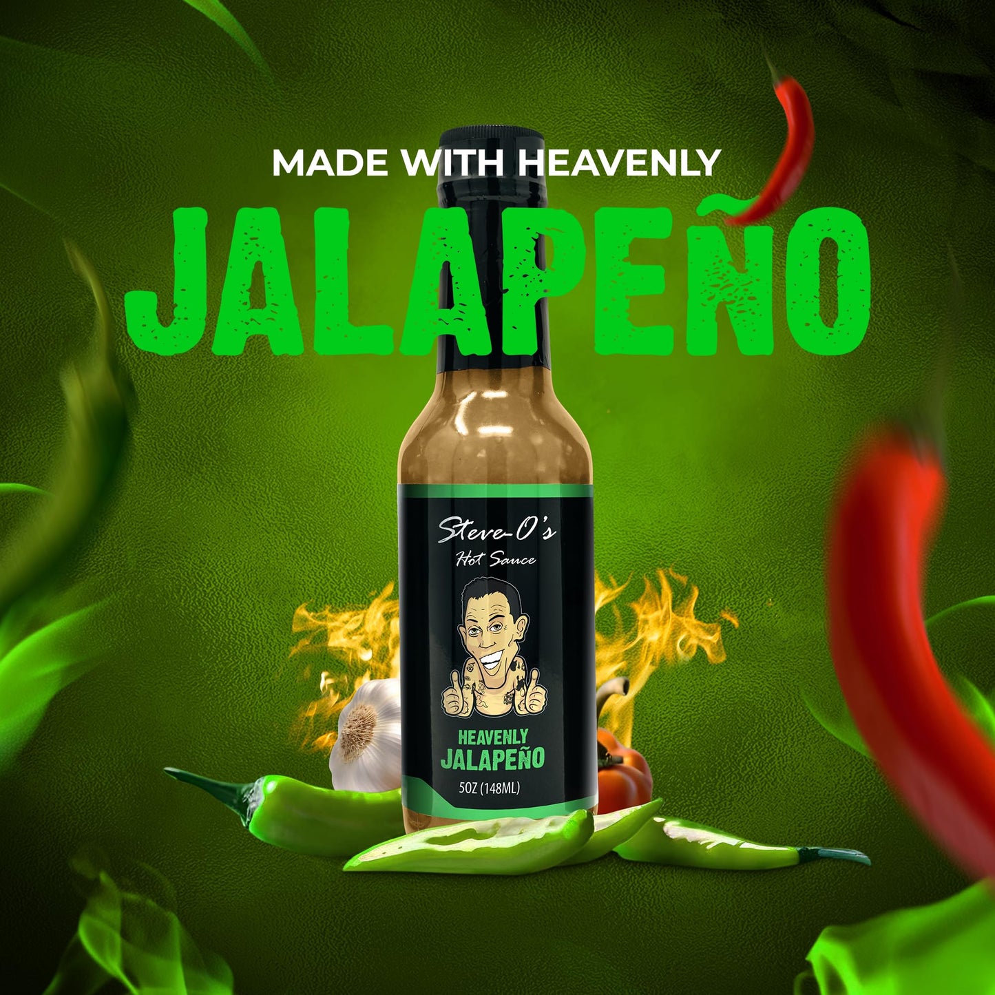 Steve-O's Heavenly Jalapeño Hot Sauce | Zesty Green Verde Sauce for Marinades, BBQ, Veggies, Eggs & Potatoes | 5 fl oz