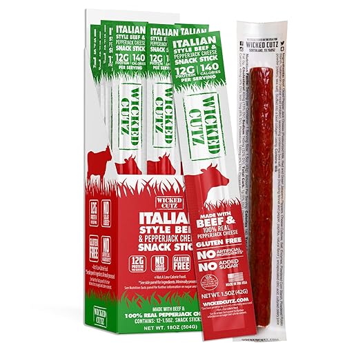 Italian Beef & Cheese Sticks, 12g Protein Per Beef Stick, Tender & Juicy Meat Stick with Real Pepper Jack Cheese, USA Made High Protein Meat Sticks