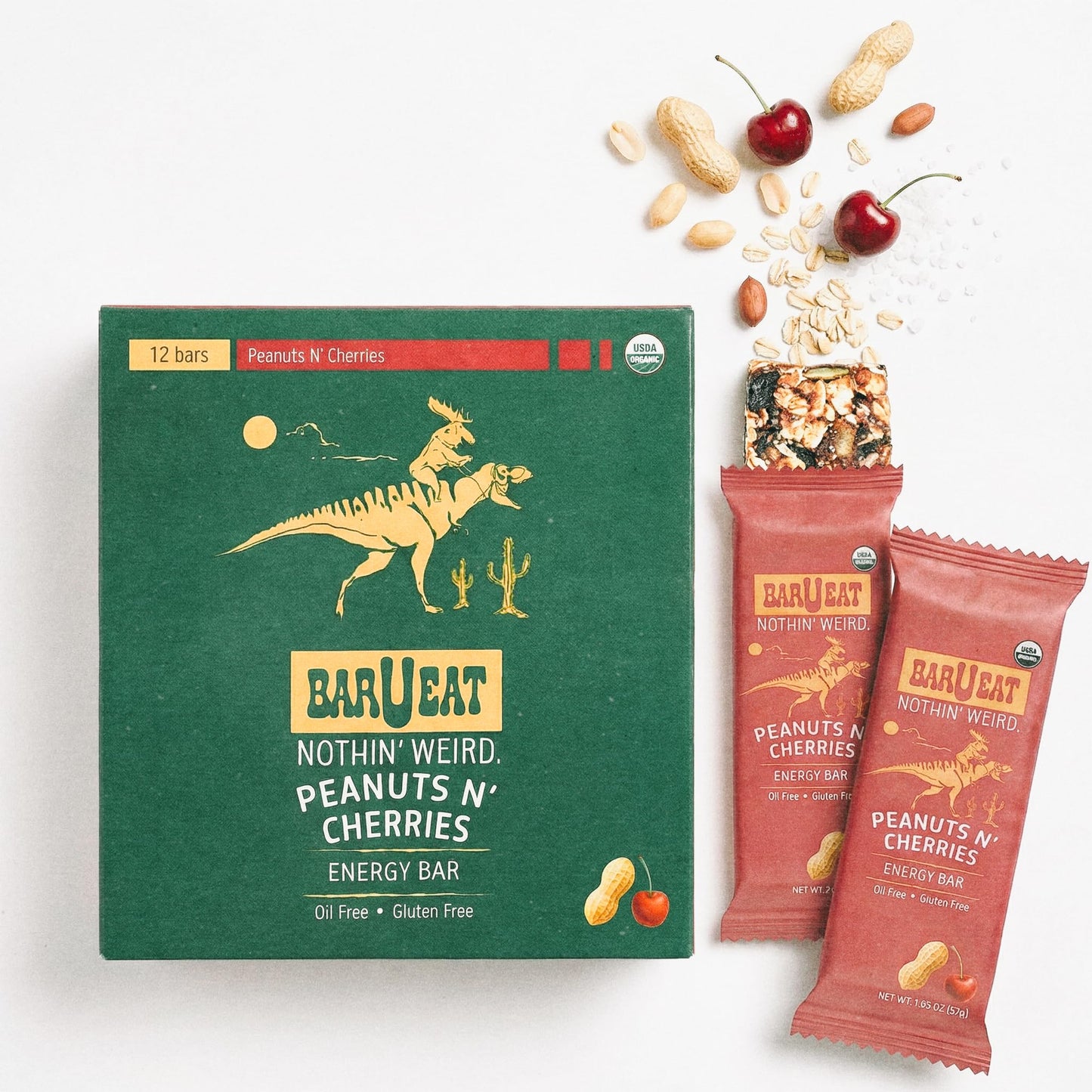 BAR U EAT Gluten-Free, High Fiber, Energy Bar. Real Food Ingredients | Oil Free | Organic | No Artificial Sugar | Healthy Snacks (Peanuts N' Cherries