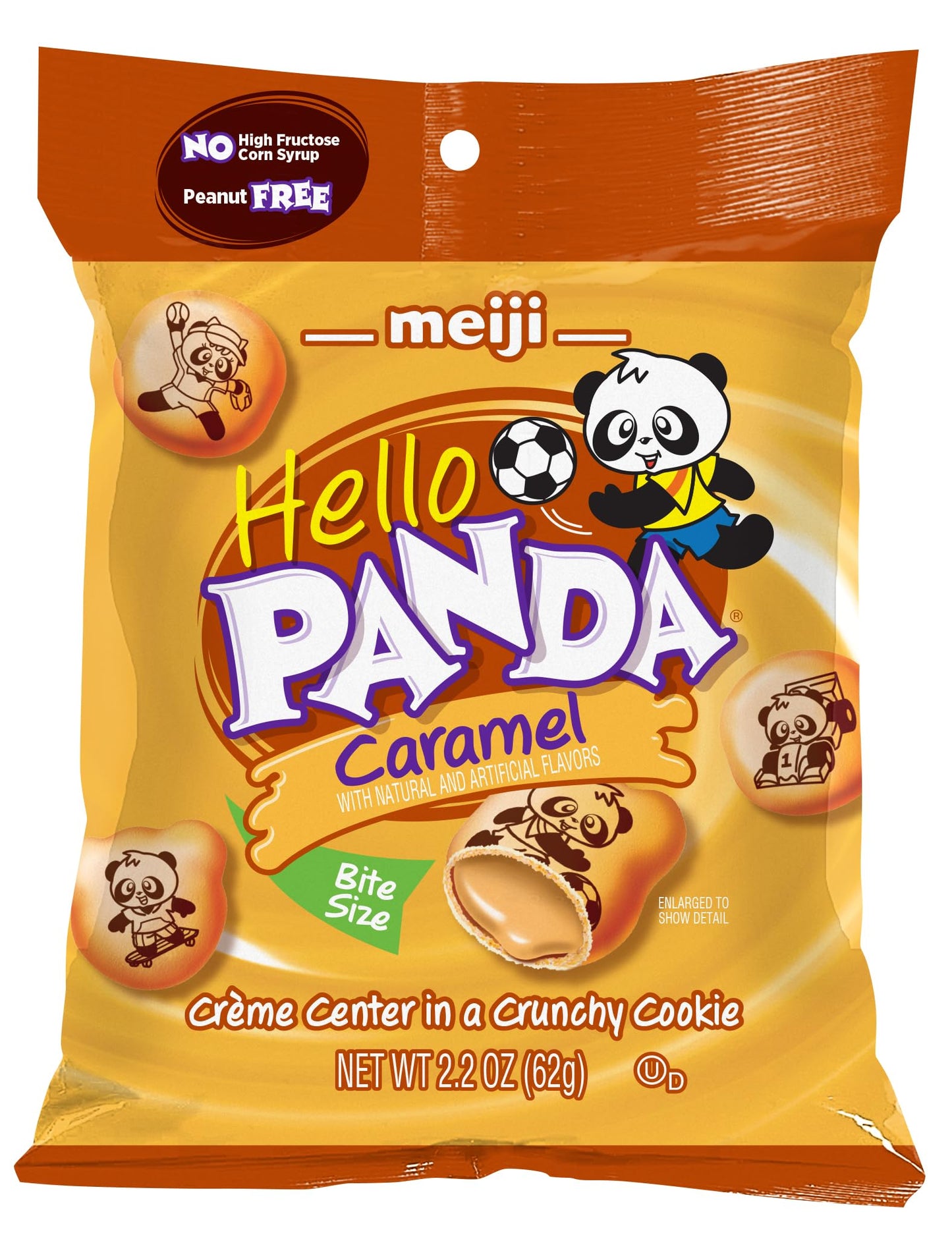 Meiji Hello Panda Cookies, Caramel Crème Filled - 2.2 oz, Pack of 6 - Bite Sized Cookies with Fun Panda Sports