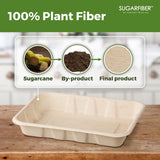 [100 COUNT]Harvest Pack 22 oz Compostable Food Trays, 8.49" x 6.45" x 1.3" Disposable PFAS FREE Food Container, Bagasse Serving Paper Plates