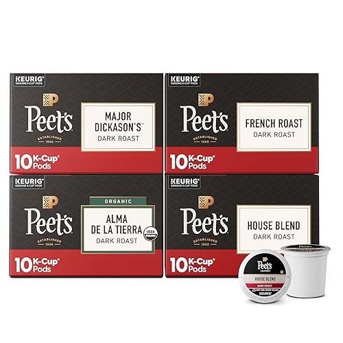 Peet's Coffee, Keurig K-Cup Pods Dark Roast Variety Pack, 100% Arabica Coffee - Major Dickason's Blend, French Roast, Organic Alma De La Tierra, House