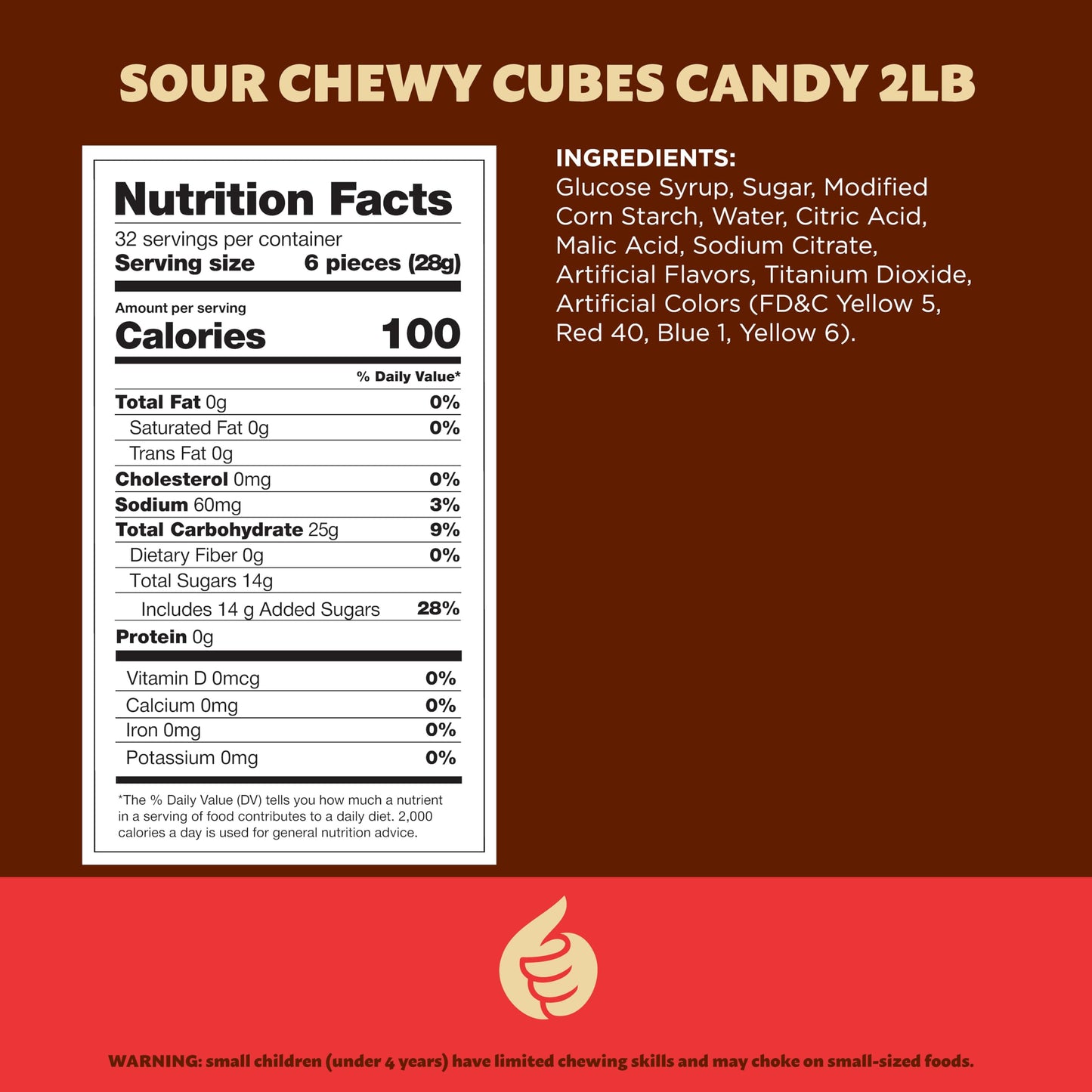 Sour Gummy Blocks Candy | 2-Pound Bag | Assorted Fruit Chewy Candy Cubes in Strawberry, Green Apple, Tangerine, Blueberry & Pineapple | Neon Jellies