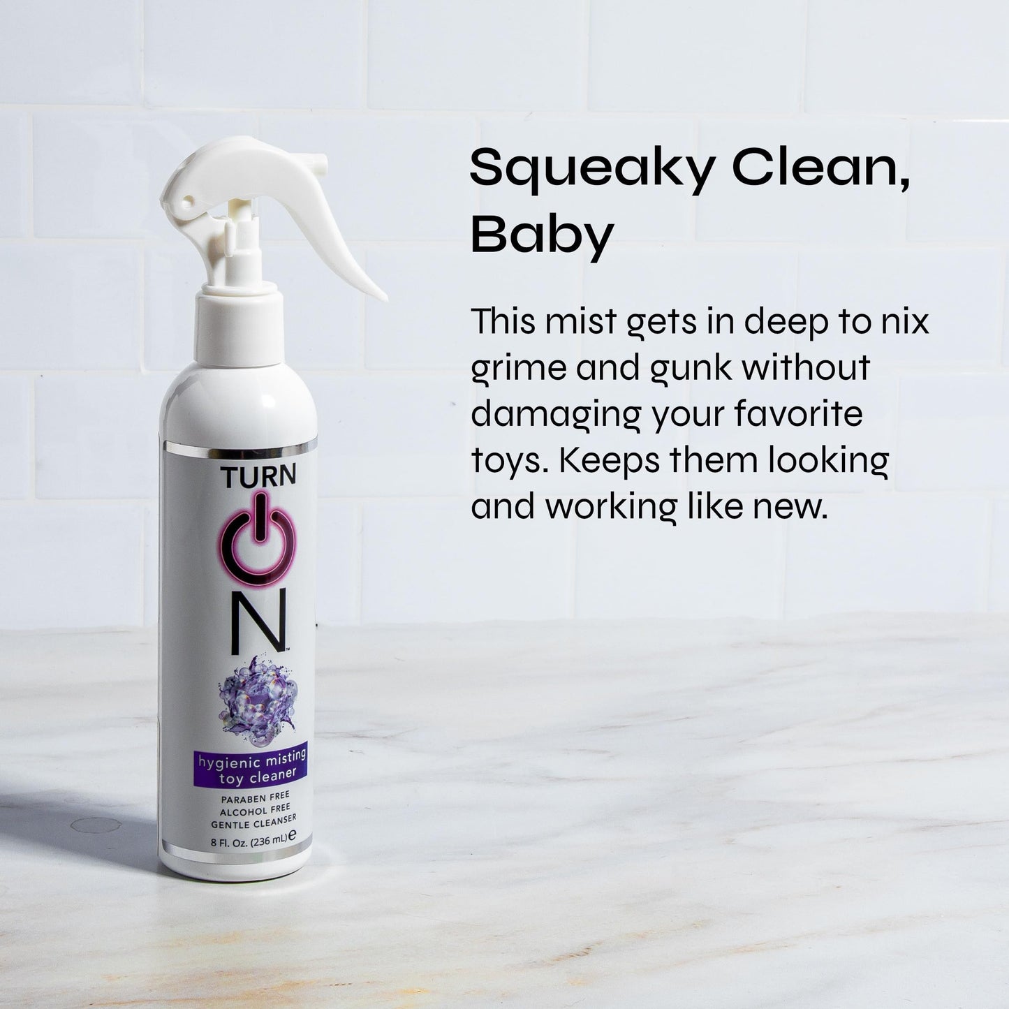 Turn On Hygienic Misting Toy Cleaner, 8 Ounce All Purpose Alcohol Free Gentle Cleansing Spray, No Harsh Chemicals Safe for All Toys and Surfaces